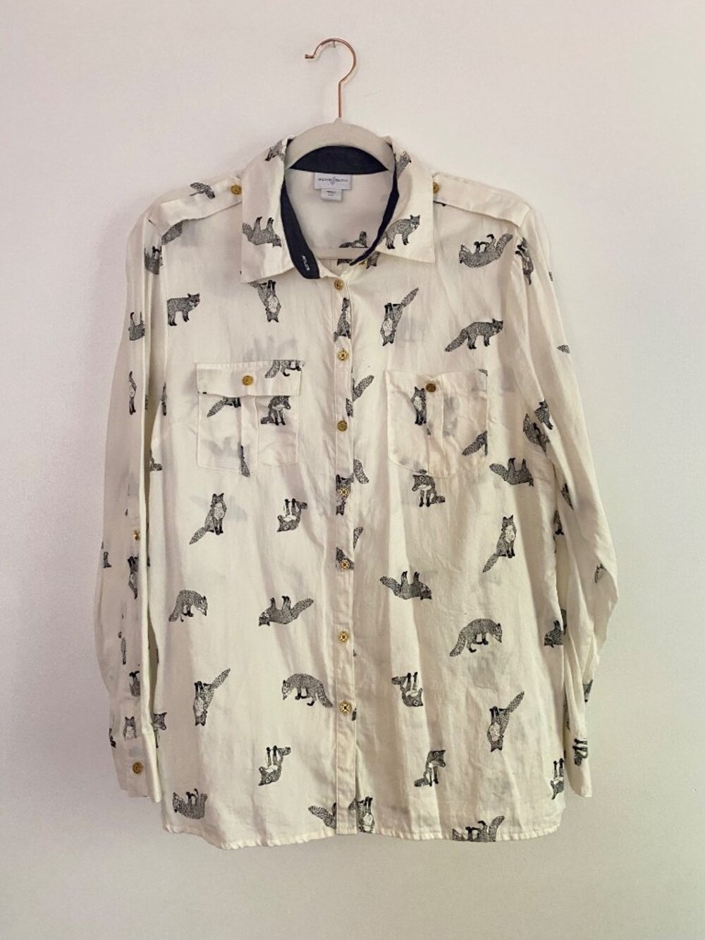 Jaclyn Smith Women’s Ivory Fox Print Long Sleeve Button-Down Shirt Size L